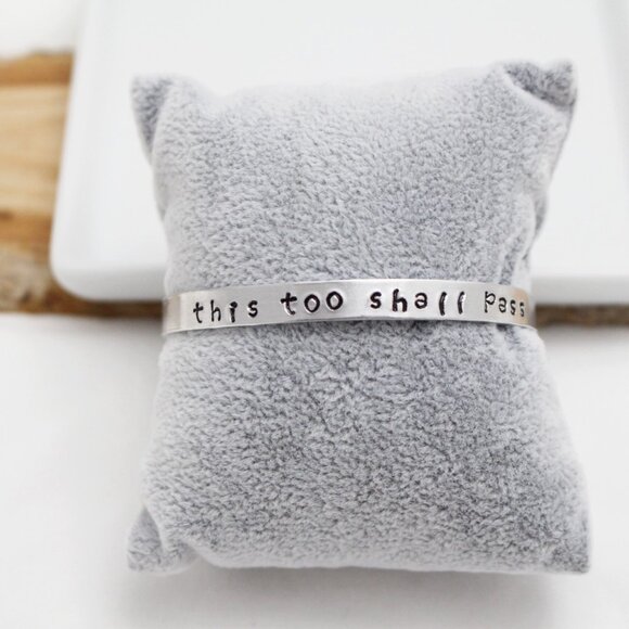 This Too Shall Pass - Hand Stamped Anodized Aluminum Bangle - Adjustable - Picture 11 of 11